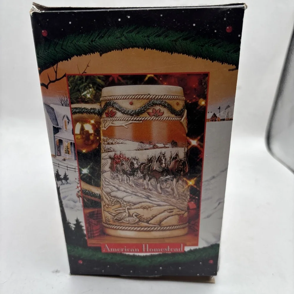 Vintage‎ 1996 Budweiser Holiday Stein Christmas Beer Mug American Homestead